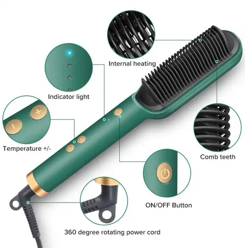 Electric PTC heat straightening brush One Step Hair Dryer 3 In 1 Ceramic Flat Iron Women Hair Straightener comb And Curling - Image 4
