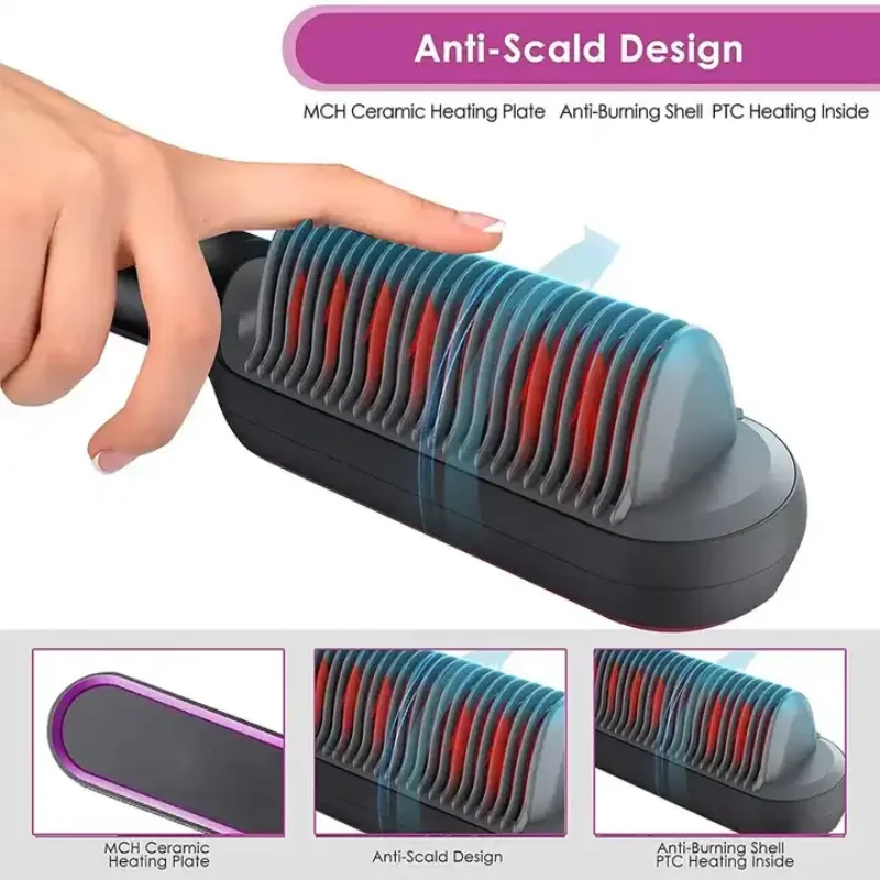 Electric PTC heat straightening brush One Step Hair Dryer 3 In 1 Ceramic Flat Iron Women Hair Straightener comb And Curling - Image 3