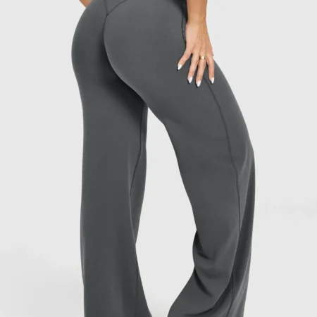 High Waisted Wide Leg Yoga Pants Women Butt Lift Coffee Brown Workout Trousers Flare Leggings Tummy Control Gym Fitness Wear