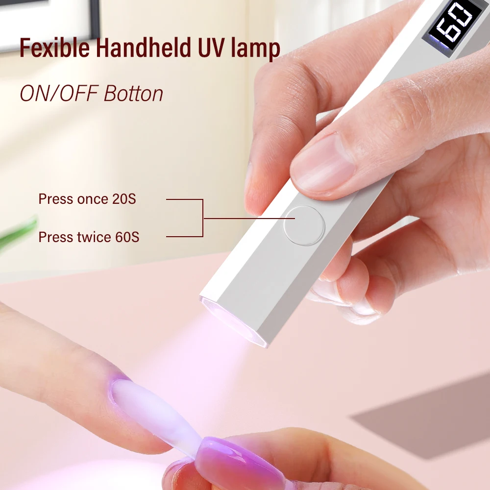 YIKOOLIN Rechargeable Handheld UV LED Nail Lamp 3W Portable Mini Gel Polish Dryer 2 Timer Setting USB Charging Manicure Tool Hom - Image 2