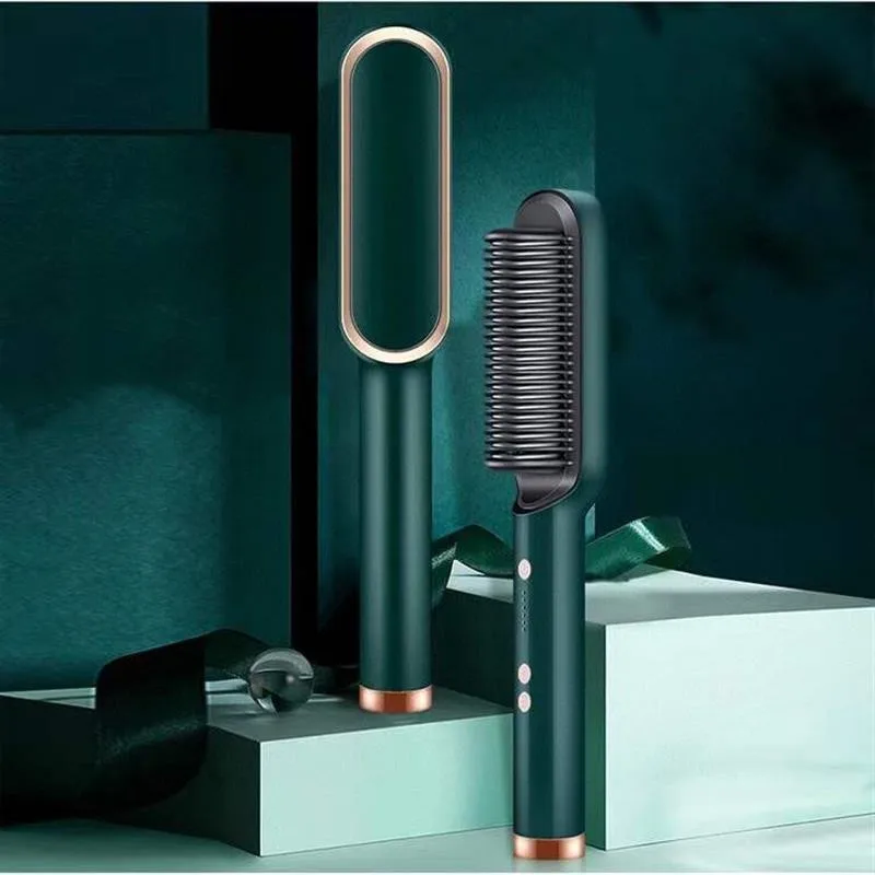 Electric PTC heat straightening brush One Step Hair Dryer 3 In 1 Ceramic Flat Iron Women Hair Straightener comb And Curling - Image 8