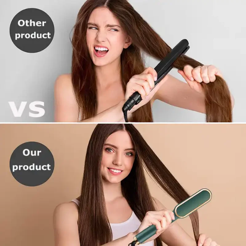 Electric PTC heat straightening brush One Step Hair Dryer 3 In 1 Ceramic Flat Iron Women Hair Straightener comb And Curling - Image 2