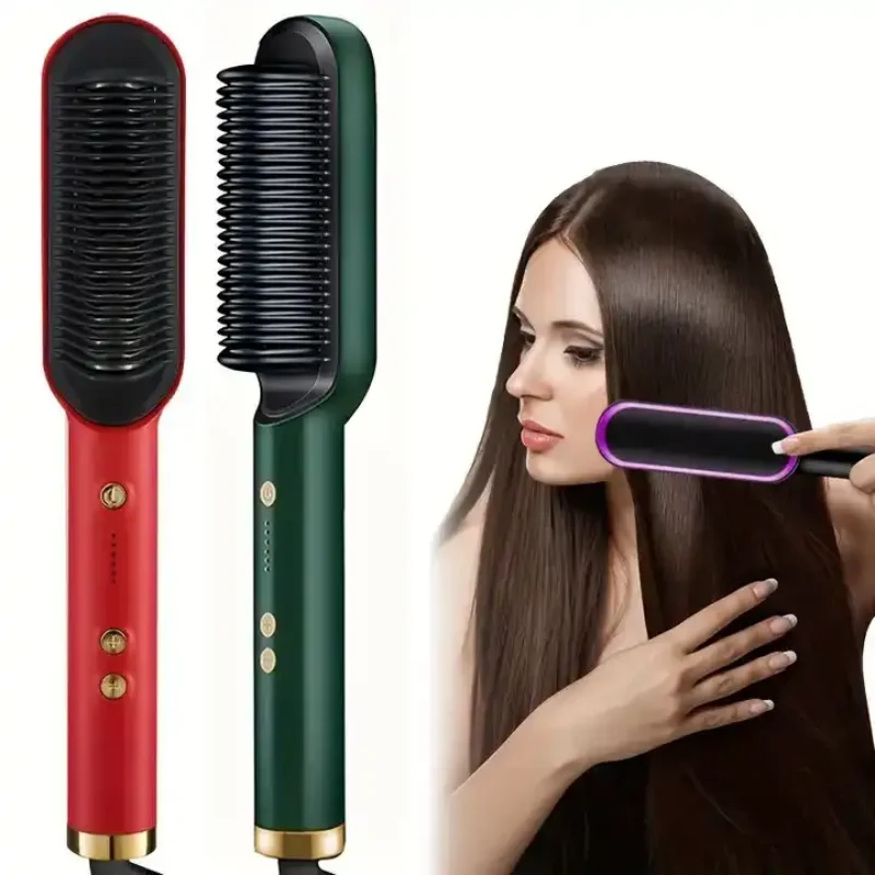Electric PTC heat straightening brush One Step Hair Dryer 3 In 1 Ceramic Flat Iron Women Hair Straightener comb And Curling - Image 6