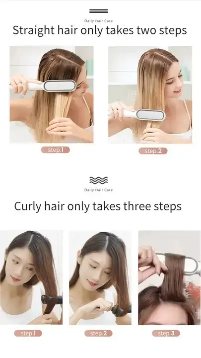 Electric PTC Heat Straightening Brush One Step Hair Dryer 3 In 1 Ceramic Flat Iron Women Hair Straightener Comb And Curling - Image 12