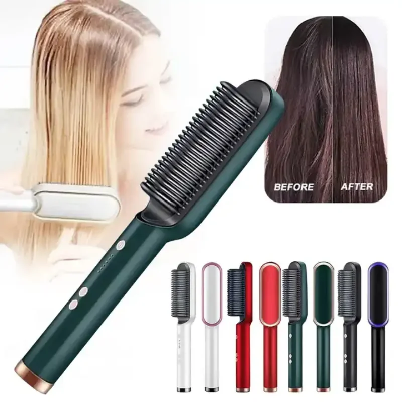 Electric PTC Heat Straightening Brush One Step Hair Dryer 3 In 1 Ceramic Flat Iron Women Hair Straightener Comb And Curling - Image 11