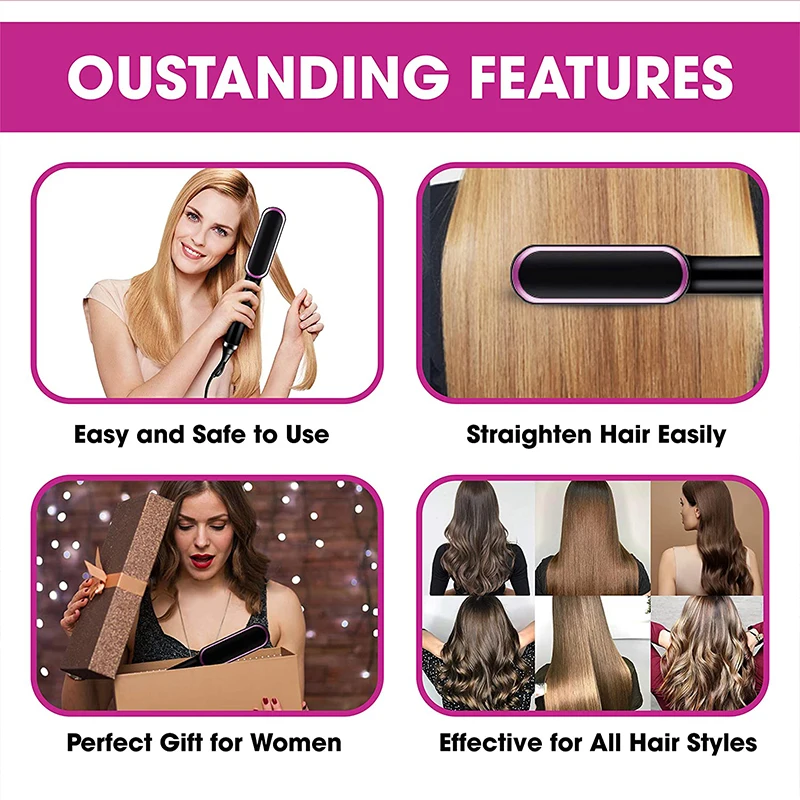 Electric PTC Heat Straightening Brush One Step Hair Dryer 3 In 1 Ceramic Flat Iron Women Hair Straightener Comb And Curling - Image 14