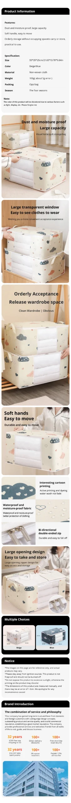 Large Capacity Clothes Storage Bag Organizer With Reinforced Handle Suitable For Blankets Bedding Foldable With Sturdy Zipper - Image 11