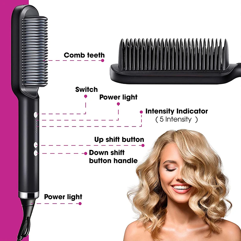 Electric PTC Heat Straightening Brush One Step Hair Dryer 3 In 1 Ceramic Flat Iron Women Hair Straightener Comb And Curling - Image 13